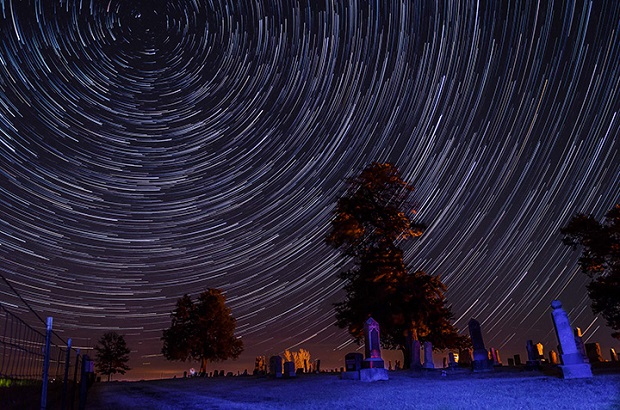 Cemetery star trails photo by Rusty Parkjust